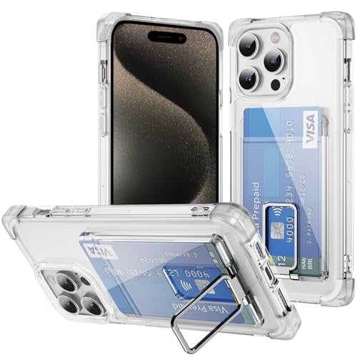 ÁRBOLORO Ständer Hülle für iPhone 15 Pro Max Schutzhülle mit Kartenfäch Transparent Silikon Handyhülle Kartenfach Hülle für 2 Karten, Stoßfest Handy Tasche Bumper Brieftasche Case Cover von ÁRBOLORO