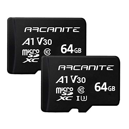 ARCANITE 2 Stücke 64 GB microSDXC Speicherkarte - A1, UHS-I U3, V30, 4K, C10, MicroSD, Lesegeschwindigkeit von bis zu 90 MB/s von ARCANITE