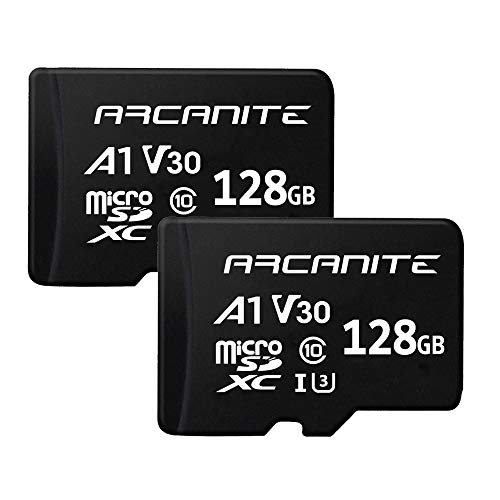 ARCANITE 2er-Pack 128 GB microSDXC Speicherkarte - A1, UHS-I U3, V30, 4K, C10, MicroSD, Lesegeschwindigkeit von bis zu 90 MB/s - ohne Adapter von ARCANITE