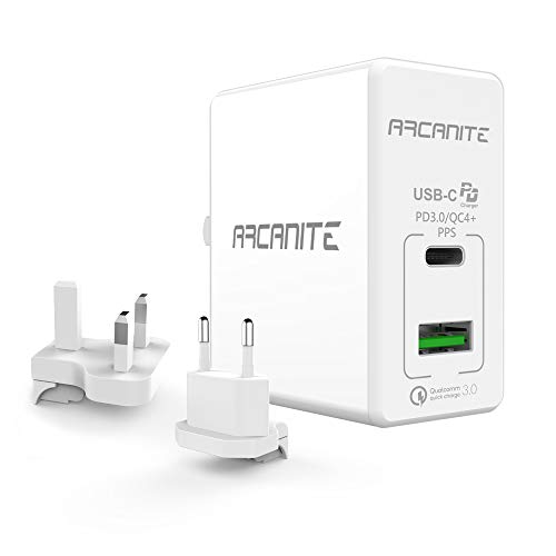 ARCANITE Premium USB-Ladegerät, USB C PD 3.0 / QC4 + PPS (30W) und USB A QC 3.0 (18W), für US / UK / EU von ARCANITE