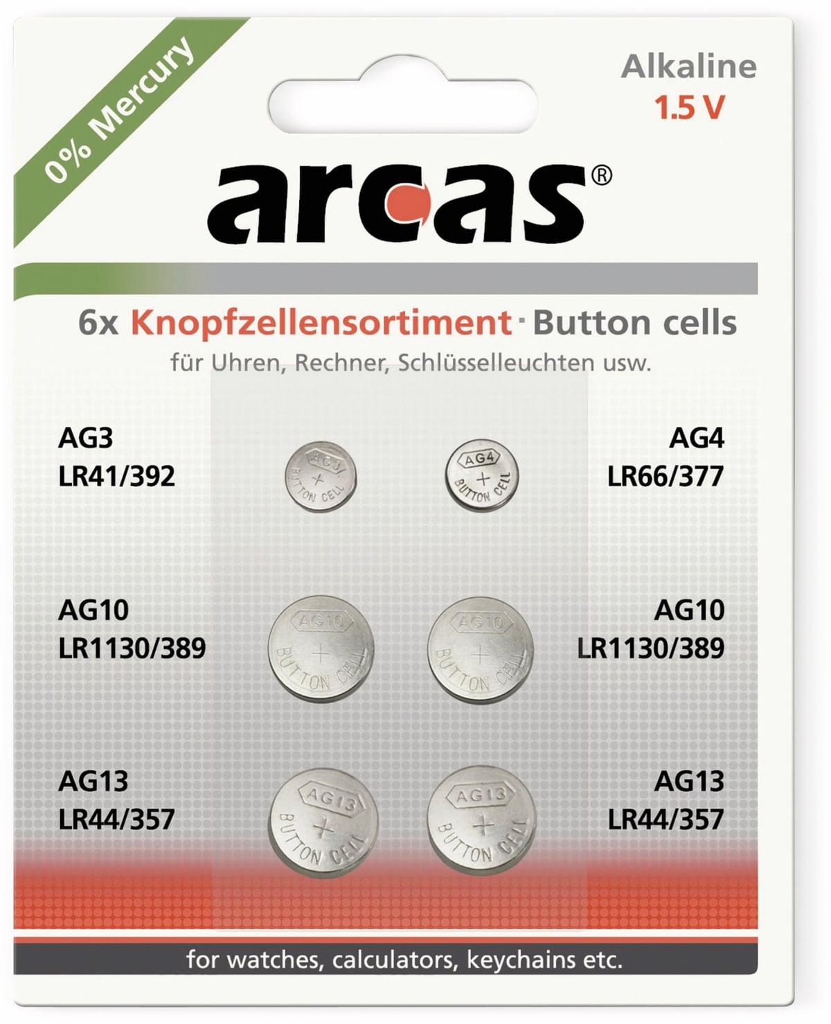 ARCAS Knopfzellen-Set, AG3, AG4, AG10, AG13, 6-teilig ARCAS Knopfzellen-Set, AG3, AG4, AG10, AG13, 6-teilig von ARCAS