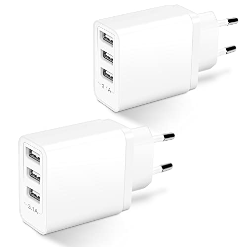 15W USB ladegerät Stecker, 2-Pack Mehrfach 3-Port USB-A Adapter Charger Plug Steckdose 5V/3A (2A/1A) USB Netzteil Netzstecker ladekabel für Samsung, iPhone, Tablets, Lautsprecher, E-Reader, Huawei von ARCCRA