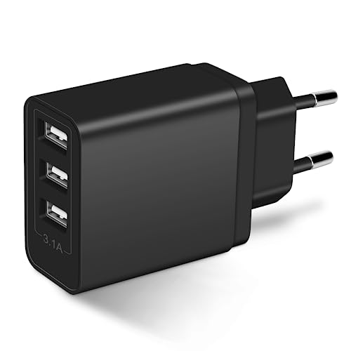 15W USB Stecker, Mehrfach 3-Port USB Adapter Netzteil Steckdose Plug 5V 3,1A 2A/1A USB Ladegerät Ladestecker Stromadapter Netzstecker für Samsung, iPhone, Xiaomi, Tablet, Handy, Schwarz von ARCCRA