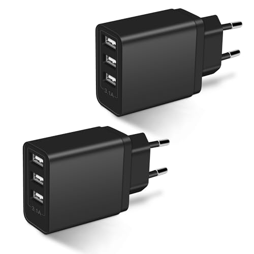 USB Ladegerät mit 3-Port (2 STK), ARCCRA 15,5W Mehrfach USB Adapter, 5V3,1A USB Stecker, USB Netzteil/Steckdose für Handys (z.B. Samsung, iPhone), Tablets, Kopfhörer, Lautsprecher, E-Book-Reader, usw. von ARCCRA