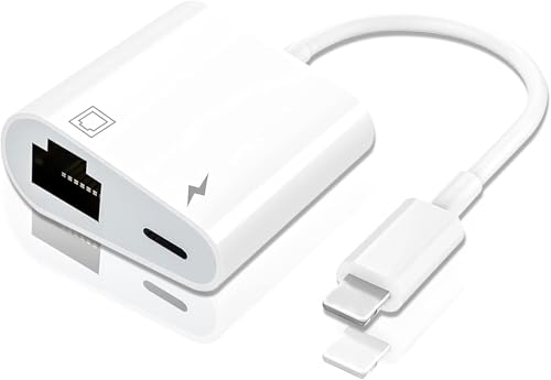 ARCELI Lightning-auf-Ethernet-Adapter, 2-in-1-RJ45-Ethernet-LAN-Netzwerkadapter mit Ladeanschluss, kompatibel mit iPhone/iPad/iPod, Plug-and-Play, unterstützt 100 Mbps Ethernet-Netzwerk von ARCELI