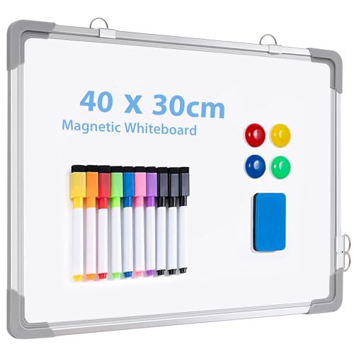 ARCOBIS Magnetisch Whiteboard Klein, Mini A3 Whiteboard 40x30cm Magnettafel Wand HäNgende Doppelseitige Tafel füR Planung, To Do Liste, Zeichnen, Schule, Zuhause, BüRo (Silber) von ARCOBIS