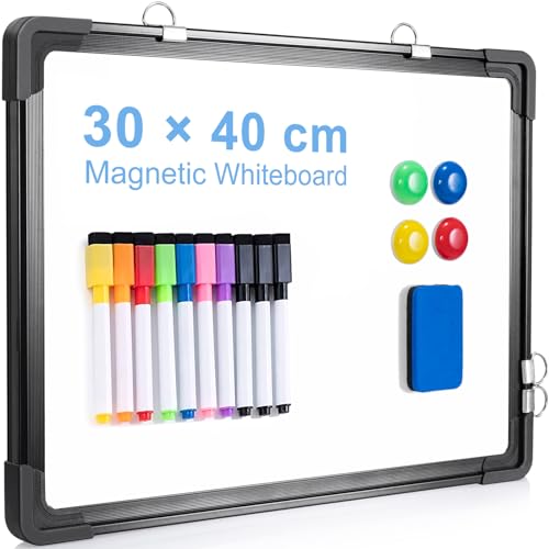 Whiteboard Monatsplaner Magnetisch - 40x30cm Magnettafel Whiteboard Kalender,HäNgende Doppelseitige Tafel füR Planung, Liste, Zeichnen, Schule, Zuhause, BüRo (Schwarz) von ARCOBIS