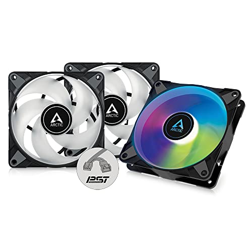 ARCTIC P12 PWM PST A-RGB (3 Stück) - PC Lüfter, 120 mm PWM PST Gehäuselüfter optimiert für statischen Druck, Case Fan, Semi-Passiv: 200-2000 RPM (0 RPM <5%), 5V 3 Pin ARGB-LED - Schwarz von ARCTIC