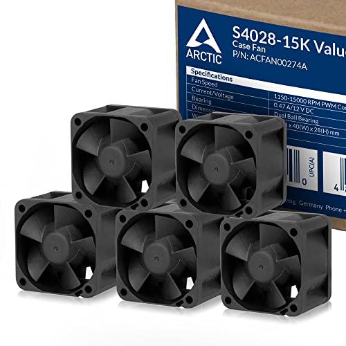 ARCTIC S4028-15K (5 Stück) - 40x40x28 mm Server Lüfter mit Doppelkugellager, 1400-15000 RPM, PWM reguliert, 4-Pin Anschluss, 12 V DC - Schwarz von ARCTIC