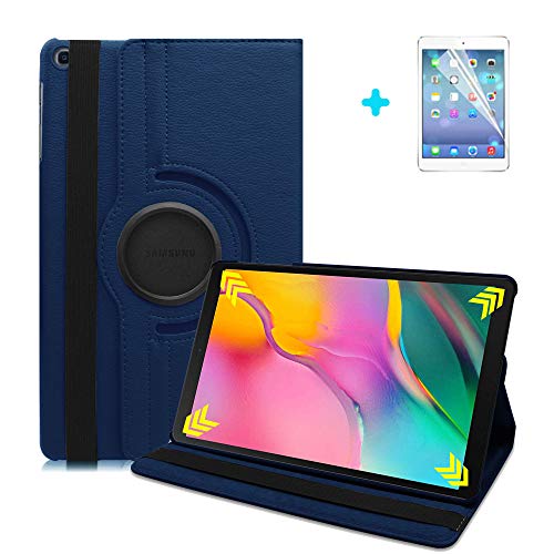 ARECY® Galaxy Tab A 10.1 2019 T510/T515 Hülle Case-360 Grad Rotations PU Ledertasche Smart Cover mit Standfunktion für Galaxy Tab A T510/T515 (10,1 Zoll) Wi-Fi/LTE+Display Schutzfolie(Dunkelblau) von ARECY