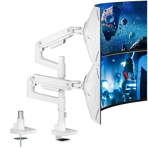 ARES WING Dual-Monitorarm-Tischständer für 17-49 Zoll Flach & Curved Bildschirme, Monitorarm 2 Monitor mit Gasfeder, Höhenverstellbar, Neigbar, 2 Montageoptionen/VESA 75/100 mm, 2-20kg/arm, Weiß von ARES WING