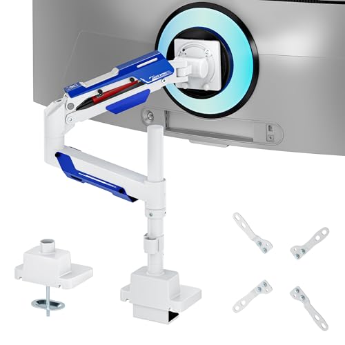 ARES WING Einzel-Monitorhalterung, Ultrabreiter Monitorarm für 61 bis 144 cm (24 bis 57 Zoll), robuster, gebogener Bildschirm, verstellbarer Gasfeder-Monitorarmständer bis zu 29,9 kg mit 75/100/200 von ARES WING