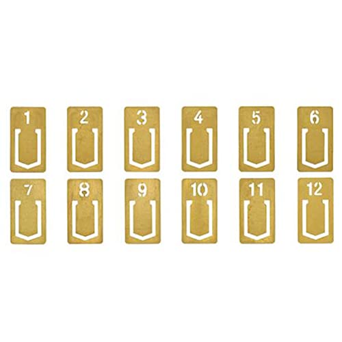 ARFUKA 12 Stück Lesezeichen mini Messing Nummer 1-12 Bookmark Buchenzeichen Kleine Geschenke für Freunde Fraue Kinder Schüler Lehrer von ARFUKA