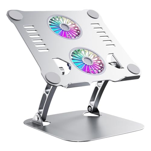 Laptop Kühlständer, Heben Laptop Metall Kühlpad, Ergonomische Faltbare Lifting Laptop Kühlpad mit Doppellüfter, Einstellbare Höhe Kühler für Laptop Tablet von ARIOU