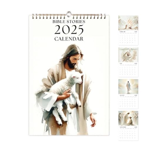 Monatlicher Wandkalender 2025, christliche Bibelgeschichten, 12 Monate, Spiralbindung, Jesus-Bibelkalender mit Haken, Natur-Aquarell- und Landschaftsgemälde für Bibelgeschichten, Heimdekoration und Monatlicher Wandkalender 2025, christliche Bibelgeschichten, 12 Monate, Spiralbindung, Jesus-Bibelkalender mit Haken, Natur-Aquarell- und Landschaftsgemälde für Bibelgeschichten, Heimdekoration und von ARIOU