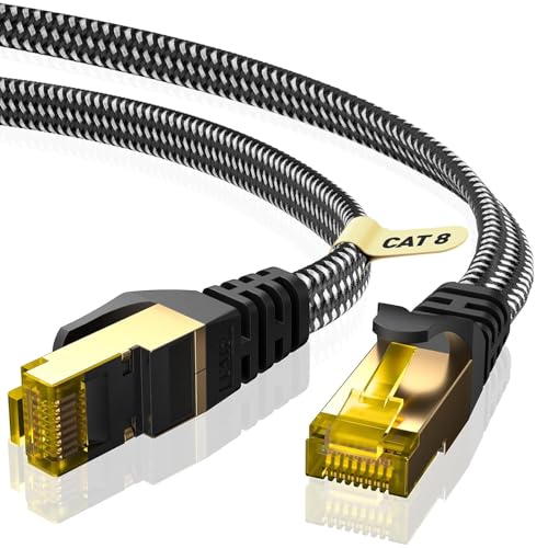 ARISKEEN Cat 8 Ethernet-Kabel 0.5M, Cat8 Geflochten Flach Hochgeschwindigkeit (40Gbps 2000Mhz/s) Gigabit Rj45 STP Geschirmtes Internet Netzwerk Lan Patch Kabel Draht für Router Modem Patch Panel von ARISKEEN