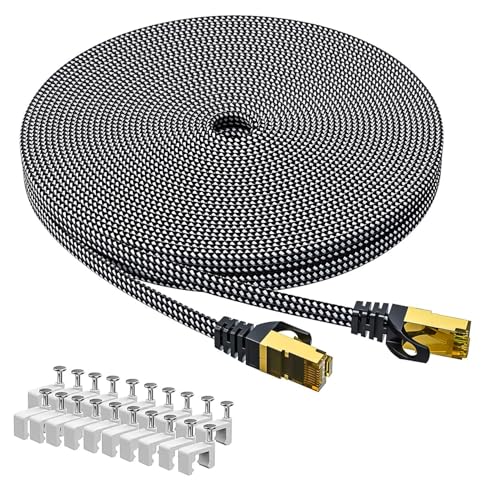 ARISKEEN Cat 8 Ethernet Kabel 30M, Cat8 Geflochten Flach Hochgeschwindigkeit (40Gbps 2000Mhz/s) Gigabit Rj45 STP Geschirmtes Internet Netzwerk Lan Patch Kabel Draht für Router Modem Patch Panel von ARISKEEN