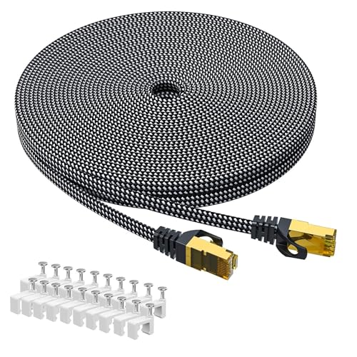 ARISKEEN Cat 8 Ethernet Kabel 40M, Cat8 Geflochten Flach Hochgeschwindigkeit (40Gbps 2000Mhz/s) Gigabit Rj45 STP Geschirmtes Internet Netzwerk Lan Patch Kabel Draht für Router Modem Panel von ARISKEEN