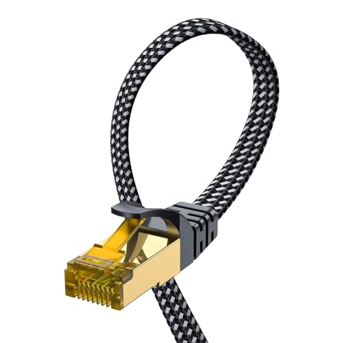 ARISKEEN Cat 8 Lan Kabel 5meter, Cat8 Geflochten Flach Hochgeschwindigkeit (40Gbps 2000Mhz/s) Gigabit Rj45 STP Geschirmtes Internet Netzwerk Lan Patch Kabel Draht für Router Modem Patch Panel von ARISKEEN