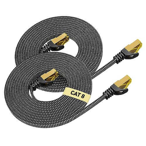 Cat 8 Ethernet-Kabel 1M 2-Stück, ARISKEEN Cat8 Geflochten Flach Hochgeschwindigkeit (40Gbps 2000Mhz/s) Gigabit Rj45 STP Geschirmtes Internet Netzwerk Lan Patch Kabel Draht für Router Modem Patch Panel von ARISKEEN