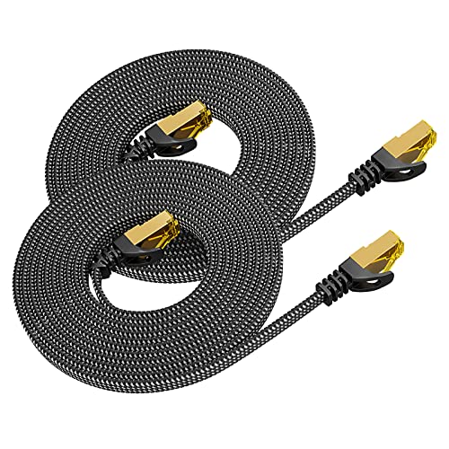 ARISKEEN Cat 8 Ethernet-Kabel 3Meter 2Stück, Cat8 Geflochten Flach Hochgeschwindigkeit (40Gbps 2000Mhz/s) Gigabit Rj45 STP Geschirmtes Internet Netzwerk Lan Patch Kabel Draht für Router Modem von ARISKEEN
