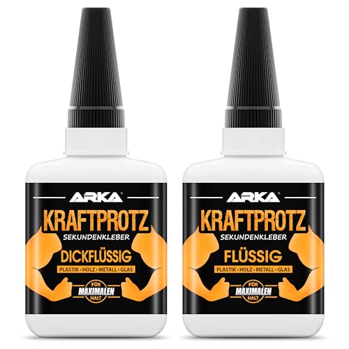 2x 50 g Sekundenkleber extra stark - Set Flüssig + Dickflüssig - Inkl. Anti-Austrocknungs-Spitze - KRAFTPROTZ - Superkleber -Für Plastik, Kunststoff, Glas, Holz, Stein, Metall uvm. 2x 50 g Sekundenkleber extra stark - Set Flüssig + Dickflüssig - Inkl. Anti-Austrocknungs-Spitze - KRAFTPROTZ - Superkleber -Für Plastik, Kunststoff, Glas, Holz, Stein, Metall uvm. von ARKA