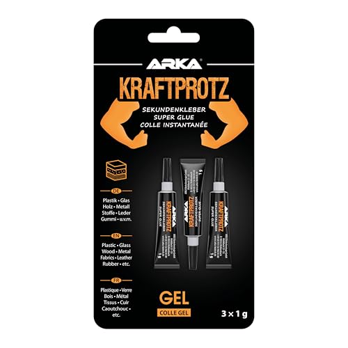 3x 1g Sekundenkleber extra stark - Inkl. Anti-Austrocknungs-Spitze - KRAFTPROTZ - Dickflüssiger Superkleber - Universell verwendbar zum Kleben von Plastik, Kunststoff, Glas, Holz, Stein, Metall uvm. 3x 1g Sekundenkleber extra stark - Inkl. Anti-Austrocknungs-Spitze - KRAFTPROTZ - Dickflüssiger Superkleber - Universell verwendbar zum Kleben von Plastik, Kunststoff, Glas, Holz, Stein, Metall uvm. von ARKA