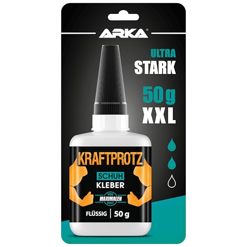 50 g Schuhkleber extra stark - Transparent - Inkl. Anti-Austrocknungs-Spitze - KRAFTPROTZ - Flüssiger Superkleber - wasserbeständig & witterungsfest - klebt Schuhsohlen, Leder, Gummi uvm. 50 g Schuhkleber extra stark - Transparent - Inkl. Anti-Austrocknungs-Spitze - KRAFTPROTZ - Flüssiger Superkleber - wasserbeständig & witterungsfest - klebt Schuhsohlen, Leder, Gummi uvm. von ARKA