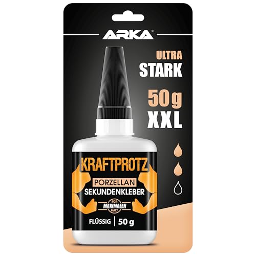 50 g Sekundenkleber für Keramik & Porzellan extra stark - flüssiger Porzellankleber, spülmaschinenfest, hitzebeständig & Verschluss gegen Austrocknung - Keramik, Porzellan Kleber - ARKA Kraftprotz 50 g Sekundenkleber für Keramik & Porzellan extra stark - flüssiger Porzellankleber, spülmaschinenfest, hitzebeständig & Verschluss gegen Austrocknung - Keramik, Porzellan Kleber - ARKA Kraftprotz von ARKA