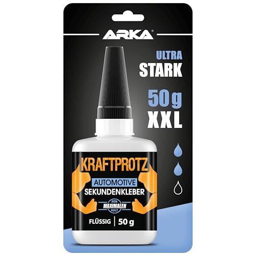 50 g Sekundenkleber für KFZ & Motorrad extra stark - Automobilkleber transparent wasserfest, hitzebeständig & Verschluss gegen Austrocknung - zum Verkleben von GFK & Kunstoff aller Art flüssig 50 g Sekundenkleber für KFZ & Motorrad extra stark - Automobilkleber transparent wasserfest, hitzebeständig & Verschluss gegen Austrocknung - zum Verkleben von GFK & Kunstoff aller Art flüssig von ARKA