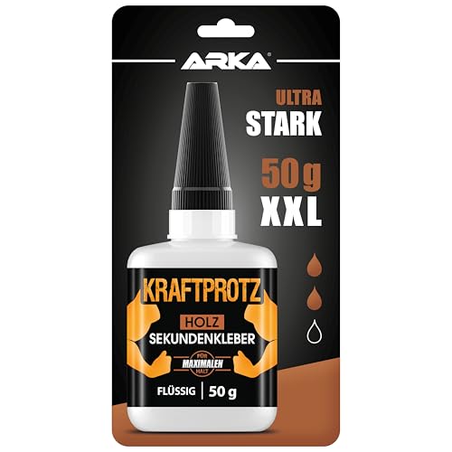 50 g Sekundenkleber für Holz & Bastelbedarf extra stark - ARKA Kraftprotz -Transparenter Holzkleber - Flüssiger Superkleber - Wasserfest - einfache Anwendung & sicherer Halt 50 g Sekundenkleber für Holz & Bastelbedarf extra stark - ARKA Kraftprotz -Transparenter Holzkleber - Flüssiger Superkleber - Wasserfest - einfache Anwendung & sicherer Halt von ARKA