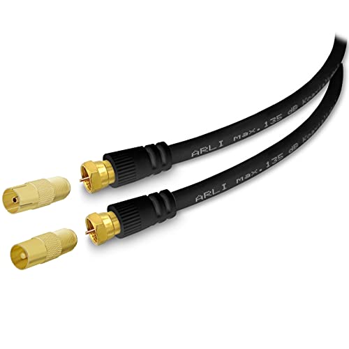 ARLI 3m TV Antennenkabel schwarz – max. 135 dB 5-fach geschirmt | vergoldete F-Stecker & IEC Adapter Antennenstecker Antennenbuchse | DVB-C DVB-T2 DAB+ 4K 8K HDTV Anschlusskabel von ARLI