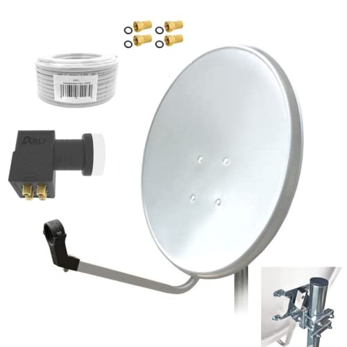 60cm HD Sat Anlage Quad LNB + 10m Koaxialkabel 135dB + 4 F-Stecker Digital 4 Teilnehmer Antenne Weiss UHD 4K von ARLI