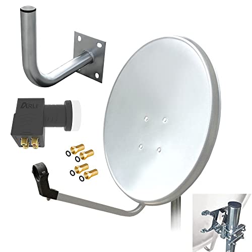 60cm HD Sat Anlage Quad LNB Digital + Wandhalter 25cm + 4X F-Stecker 4 Teilnehmer Antenne Weiss UHD 4K von ARLI