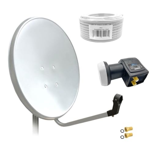 60cm HD Sat Anlage Twin LNB + 10m Koaxialkabel 135dB + 2 F-Stecker Digital 2 Teilnehmer Antenne Weiss UHD 4K von ARLI