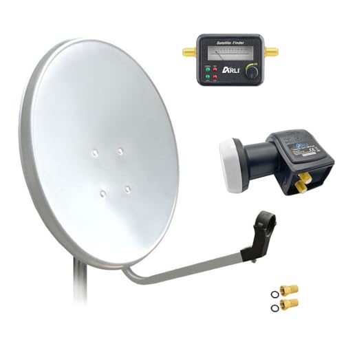 60cm HD Sat Anlage Twin LNB + Satfinder + 2 F-Stecker Digital 2 Teilnehmer Antenne Weiss UHD 4K von ARLI