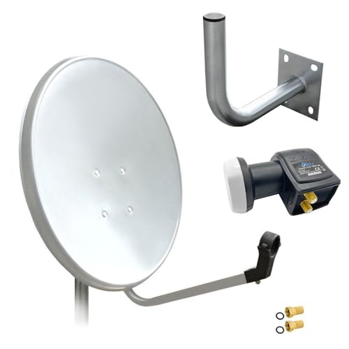 60cm HD Sat Anlage Twin LNB + Wandhalter 25 cm + 2 F-Stecker Digital 2 Teilnehmer Antenne Weiss UHD 4K von ARLI