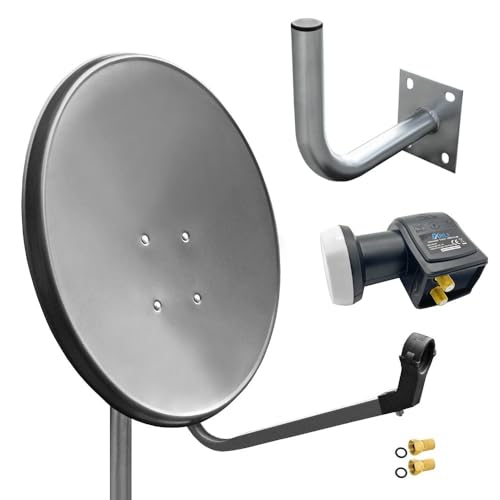 60cm HD Sat Anlage Twin LNB + Wandhalter 25 cm + 2 F-Stecker Digital 2 Teilnehmer Antenne grau UHD 4K 60cm HD Sat Anlage Twin LNB + Wandhalter 25 cm + 2 F-Stecker Digital 2 Teilnehmer Antenne grau UHD 4K von ARLI