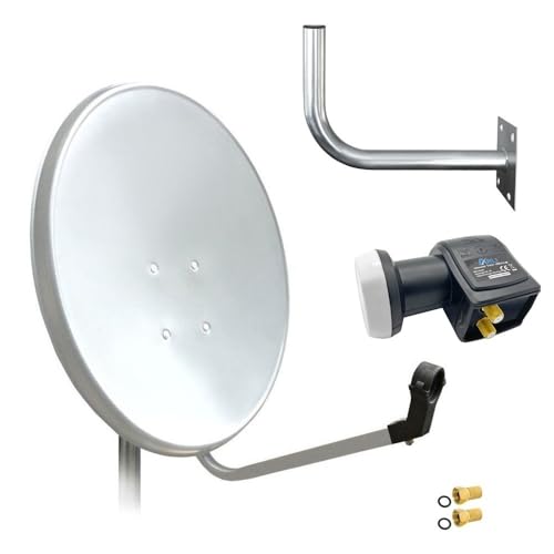 60cm HD Sat Anlage Twin LNB + Wandhalter 45 cm + 2 F-Stecker Digital 2 Teilnehmer Antenne Weiss UHD 4K von ARLI