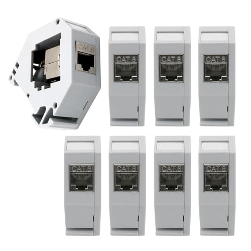 8x ARLI Keystone CAT8.1 RJ45 Buchse Modul Metall geschirmt inkl. Hutschienenadapter Set – Werkzeuglose Montage – Inkl. Erdungsfeder, Abdeckung & Beschriftungsfeld von ARLI