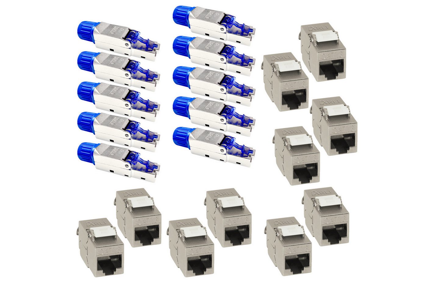 ARLI 10x Cat8.1 Netzwerkstecker RJ45 Stecker + 10x Keystone Modul geschirmt Netzwerk-Adapter zu Verlegekabel, werkzeuglos I Snap-In Verschluss I Abgeschirmtes Gehäuse von ARLI