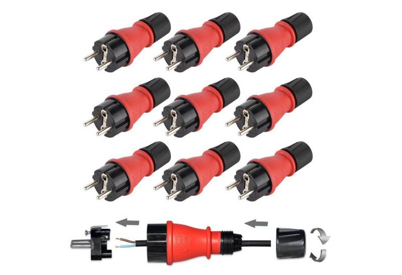 ARLI 10x Schutzkontaktstecker spritzwassergeschützt Schuko Netzstecker Stromadapter, IP54 Schutzkontakt Stecker Stromkabel Verlängerung von ARLI