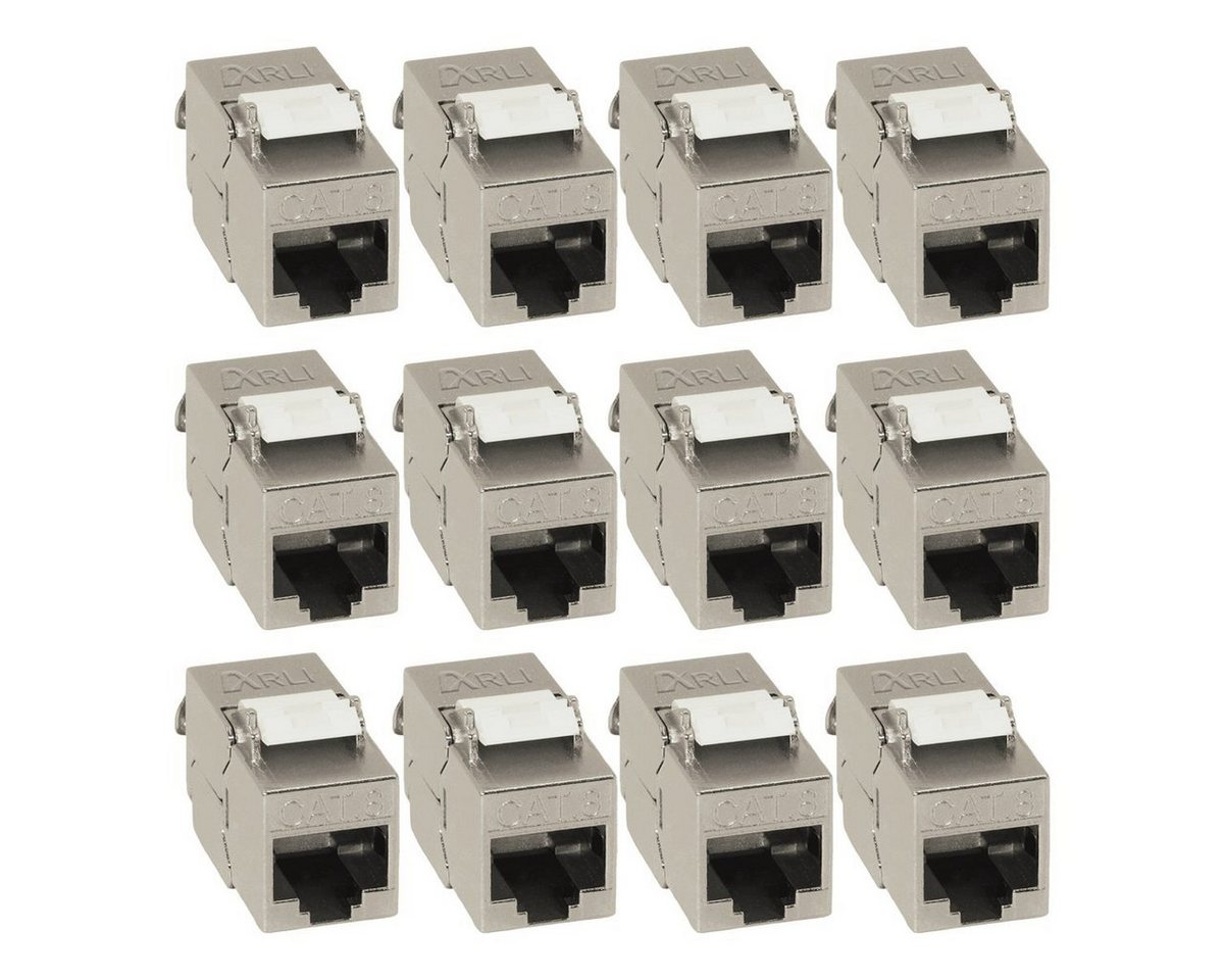 ARLI 12x Keystone CAT8.1 Modul metall geschirmt werkzeuglose Montage Netzwerk-Adapter RJ45-Buchse zu Netzwerkkabel, Snap In Montage I werkzeugfrei von ARLI