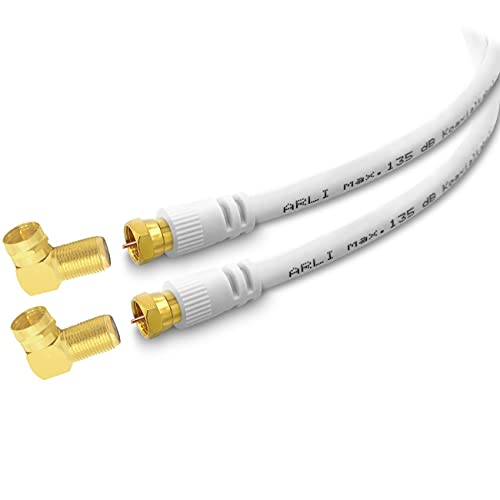 ARLI 15m HD Sat Doppel Winkel Anschlusskabel weiß – max. 135 dB 5-fach geschirmt | vergoldete F-Stecker & Winkeladapter Winkelstecker | DVB-S2 DVB-T2 4K 8K HDTV Anschlusskabel weiss von ARLI