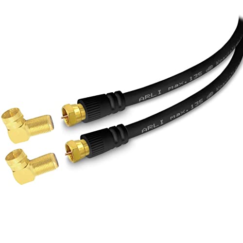 ARLI 2m HD Sat Doppel Winkel Anschlusskabel schwarz – max. 135 dB 5-fach geschirmt | vergoldete F-Stecker & Winkeladapter Winkelstecker | DVB-S2 DVB-T2 4K 8K HDTV Anschlusskabel schwarz von ARLI
