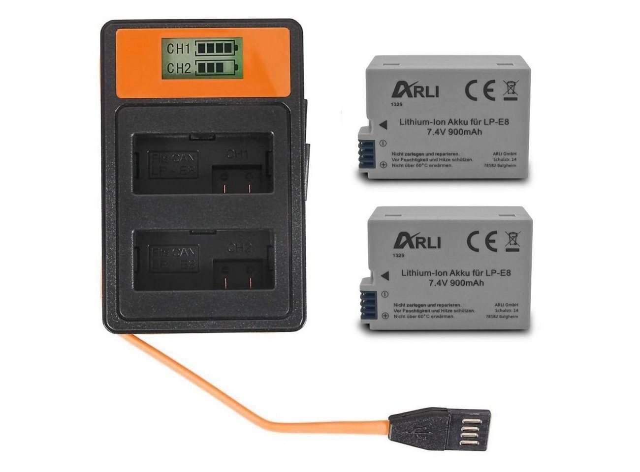 ARLI 2x Akku für Canon LP-E8+ EOS + Smart Dual LCD USB Ladegerät Akku, 100% kompatibel von ARLI