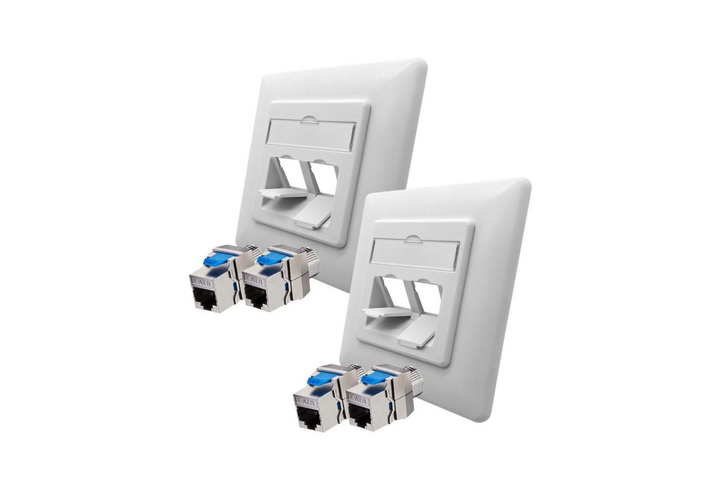 ARLI 2x Cat8.1 Netzwerkdose 2 Port (Anschlussrahmen + 4x Keystone CAT8.1) Netzwerk-Adapter, Zum Einbau in Modular- Verteilerfelder und Keystone- Anschlussdosen von ARLI