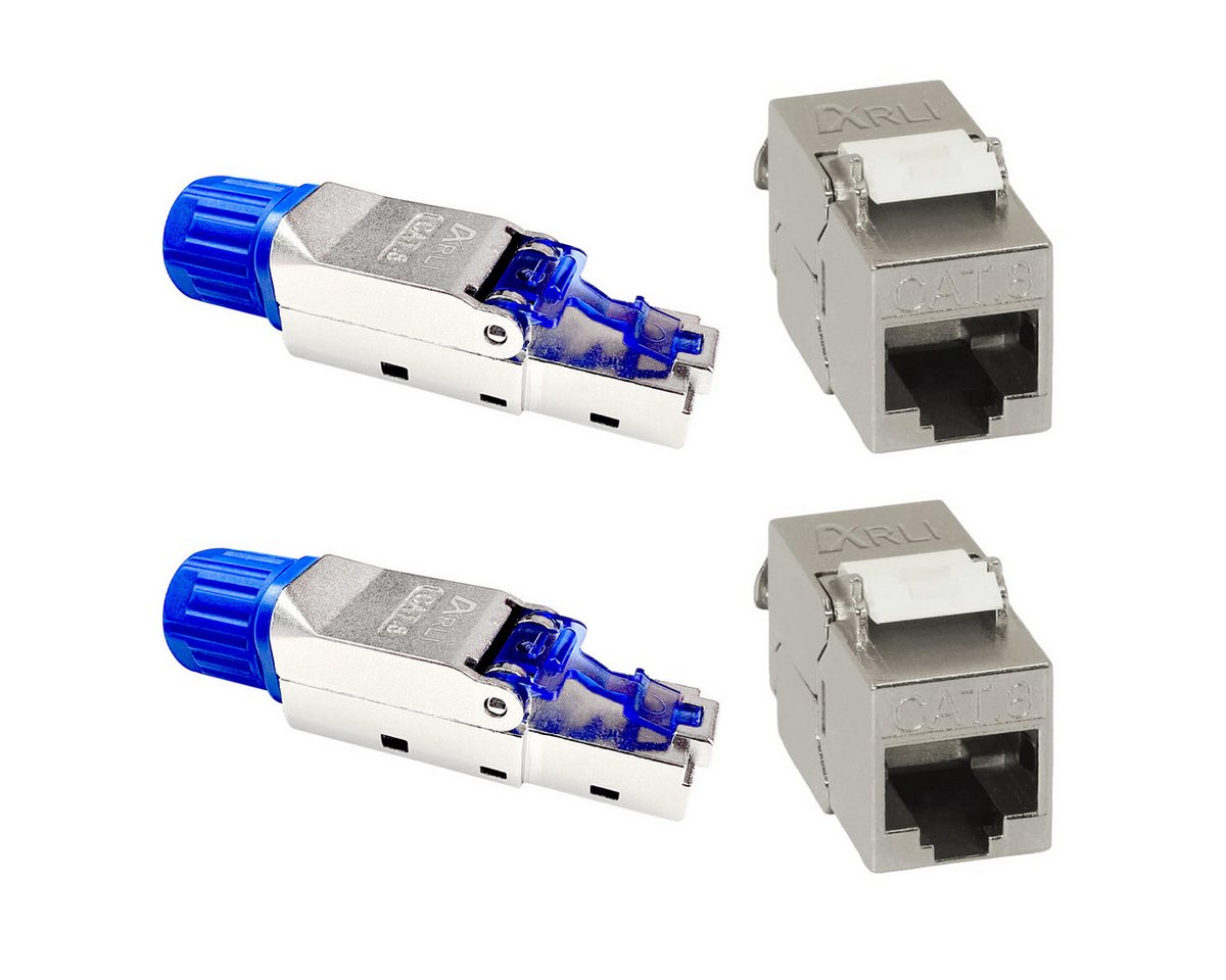 ARLI 2x Cat8.1 Netzwerkstecker RJ45 Stecker + 2x Keystone Modul geschirmt Netzwerk-Adapter zu Verlegekabel, werkzeuglos I Snap-In Verschluss I Abgeschirmtes Gehäuse von ARLI