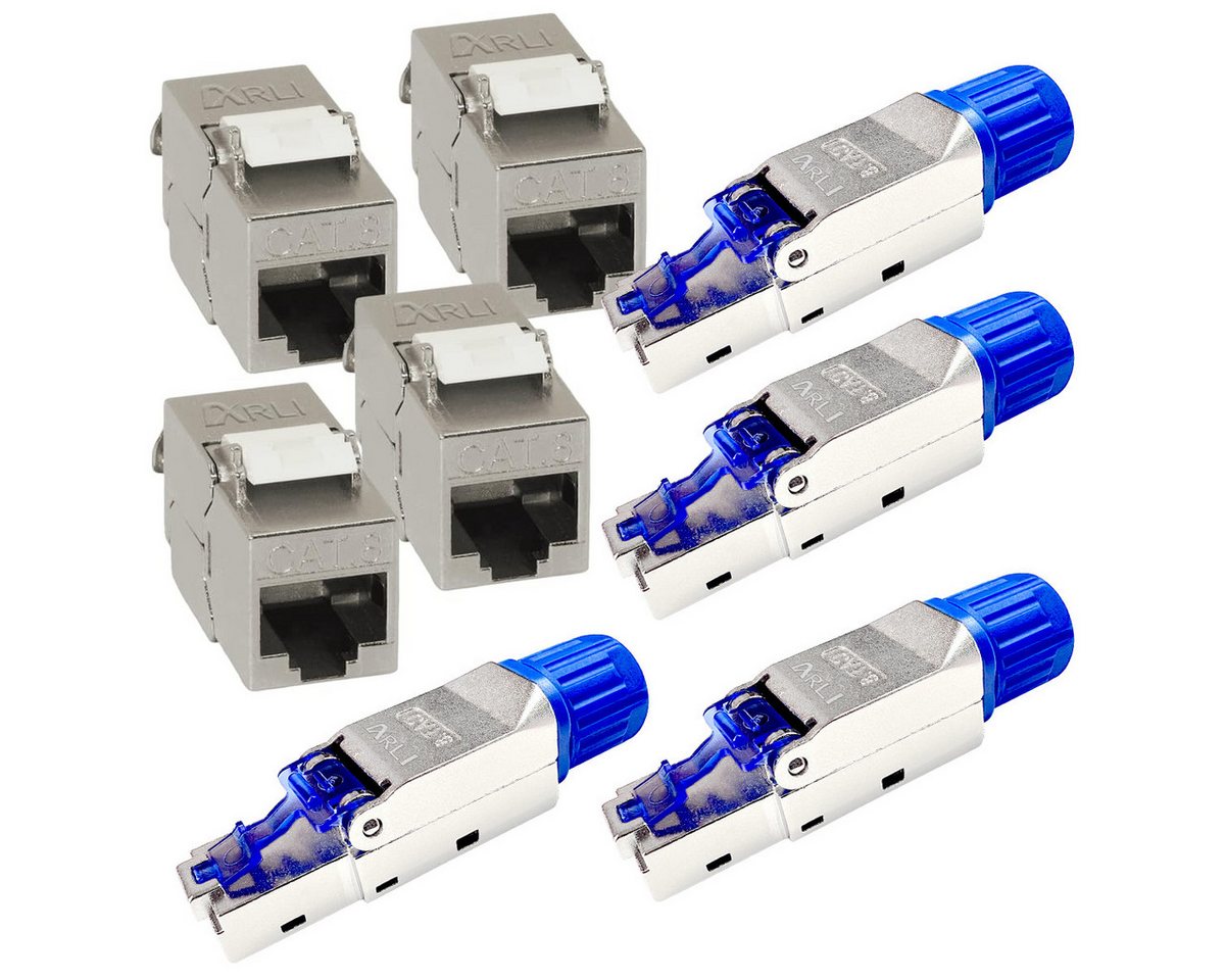 ARLI 4x Cat8.1 Netzwerkstecker RJ45 Stecker + 4x Keystone Modul geschirmt Netzwerk-Adapter zu Verlegekabel, werkzeuglos I Snap-In Verschluss I Abgeschirmtes Gehäuse von ARLI