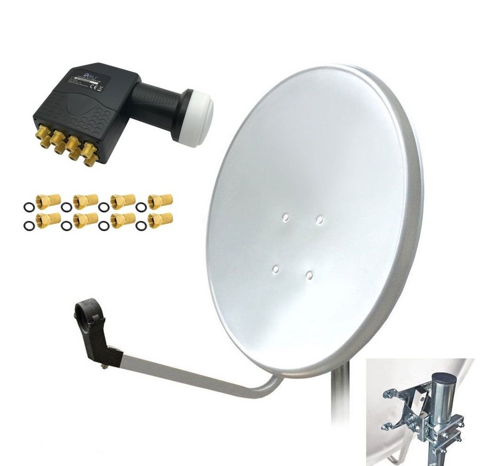 ARLI 60 cm HD SAT Anlage weiss + Octo LNB + 8x F-Stecker vergoldet SAT-Antenne (60 cm, Stahl) von ARLI